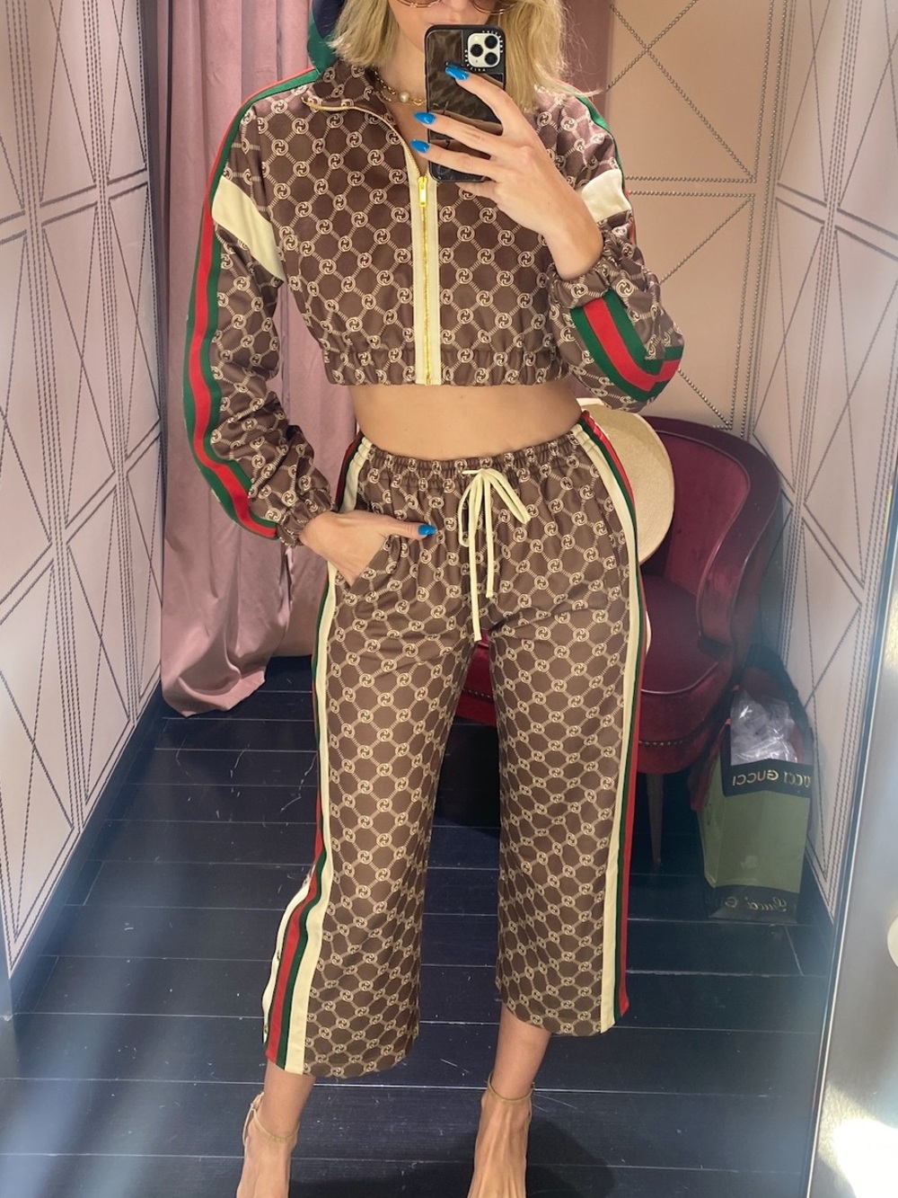 Gucci Super Rare Brown MonogramTrack Suit Cropped Jacket & Track Pants
